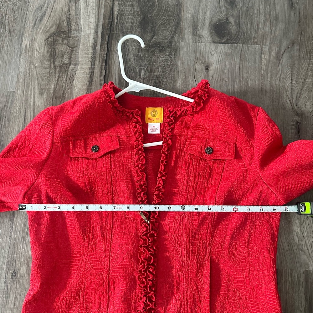 Ruby Rd Red Textured Ruffle Zip Jacket | Size 10 | Y2K Boho - Picture 9 of 9